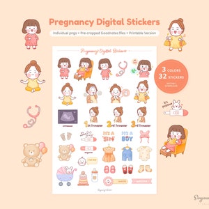 Słodkie naklejki cyfrowe ciążowe | Naklejki GoodNotes z postacią kobiety w ciąży | Arkusz naklejek „Baby Wating” | Zestaw naklejek „Mama To Be” | Pokój dziecięcy