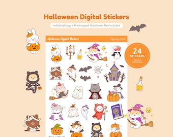 Cute Halloween Digital Stickers | Spooky Season GoodNotes Stickers | October Planner Sticker |  Kawaii Witch, Ghost, Pumpkin | Cat Character