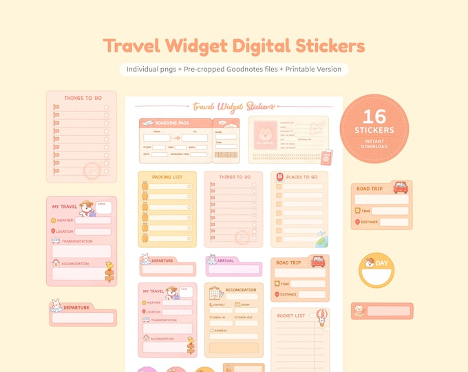 Cute Travel Widget Digital Stickers | Sticky Notes Goodnotes Stickers ...
