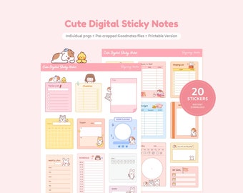 Puede incluir: Un conjunto de 20 notas adhesivas digitales con ilustraciones de animales adorables. Las notas están precortadas para usar con Goodnotes y son imprimibles. Las notas incluyen una variedad de diseños, como listas de tareas, listas de verificación, horarios y más.