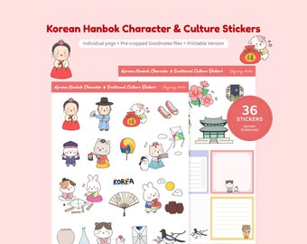 Cute Hanbok Character Stickers, Korean Culture, GoodNotes (Digital Download)
