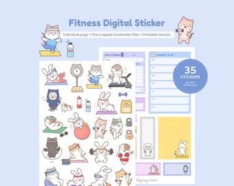 Cute Fitness Stickers for Digital Planner | Gym GoodNotes Stickers | Workout, Exercise Stickers | Hand Drawn Stickers | Functional Stickers