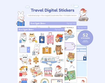 Cute Travel Digital Planner Stickers | Holiday Travel GoodNotes Stickers | Travel Plan Sticky Notes | Road Trip, Vacation | Pre-cropped pngs