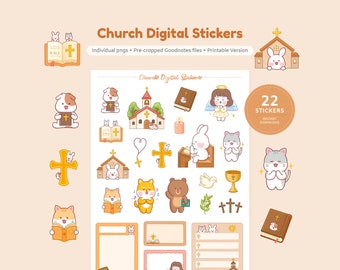 Cute Church Digital Stickers | Go To Church GoodNotes Stickers | Christian Sticker Sheet | Religious  Sticker Set | Faith Stickers | Bible