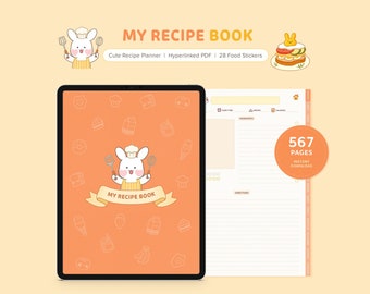 My Recipe Book with Cute Food Stickers | Digital Planner | Meal Planner Template | Food Planner | iPad Recipe Journal | GoodNotes Notability