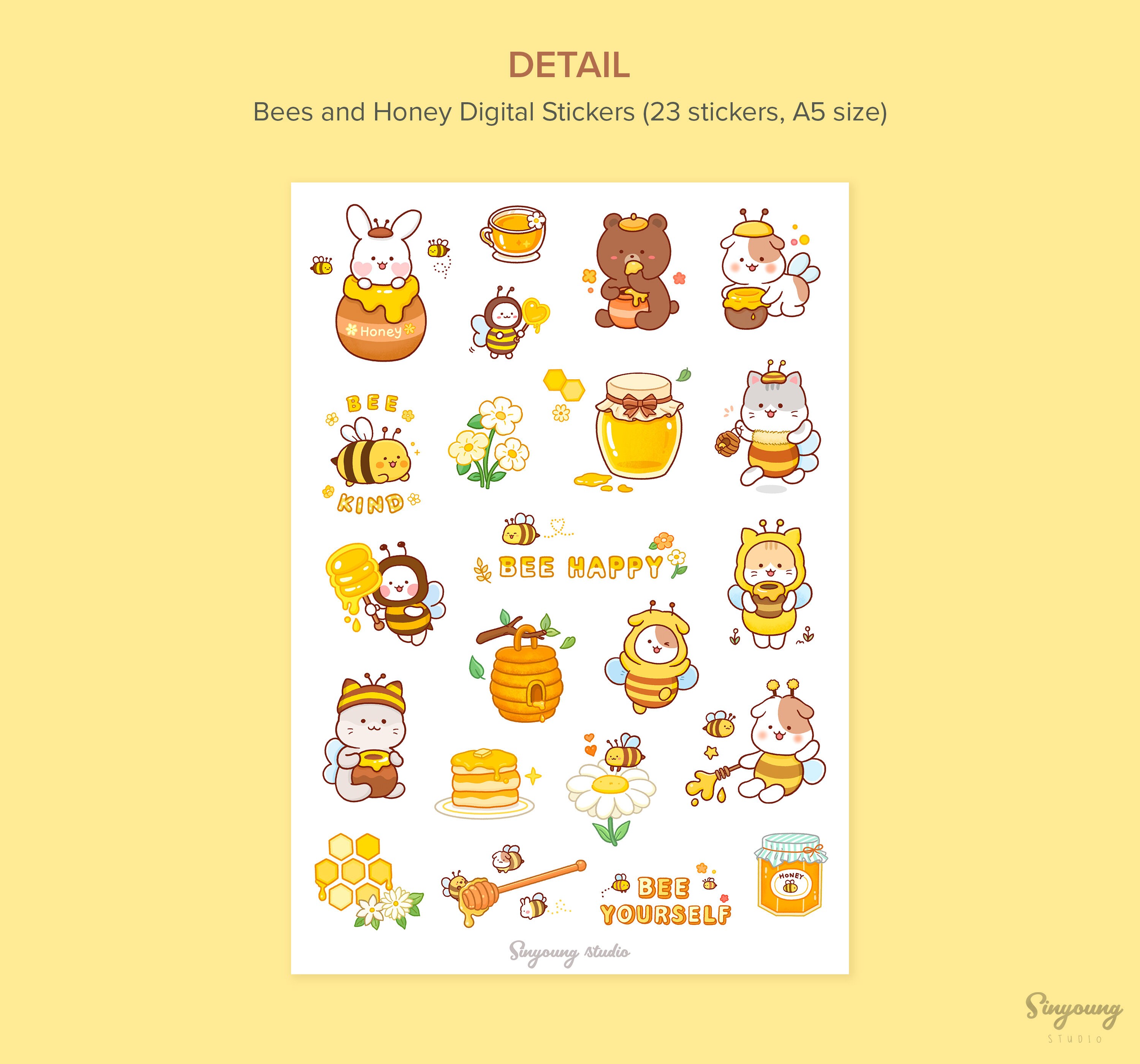 Cute Bees and Honey Stickers for Digital Planner | Hand Drawn Honey Pot ...