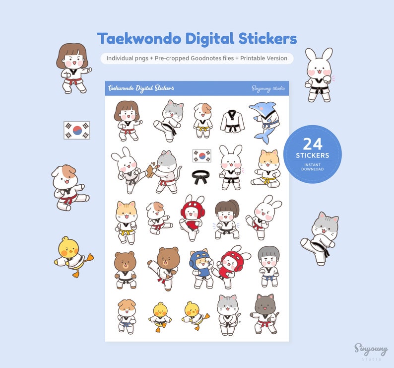 Cute Taekwondo Stickers for Digital Planner | Martial Arts Goodnotes ...
