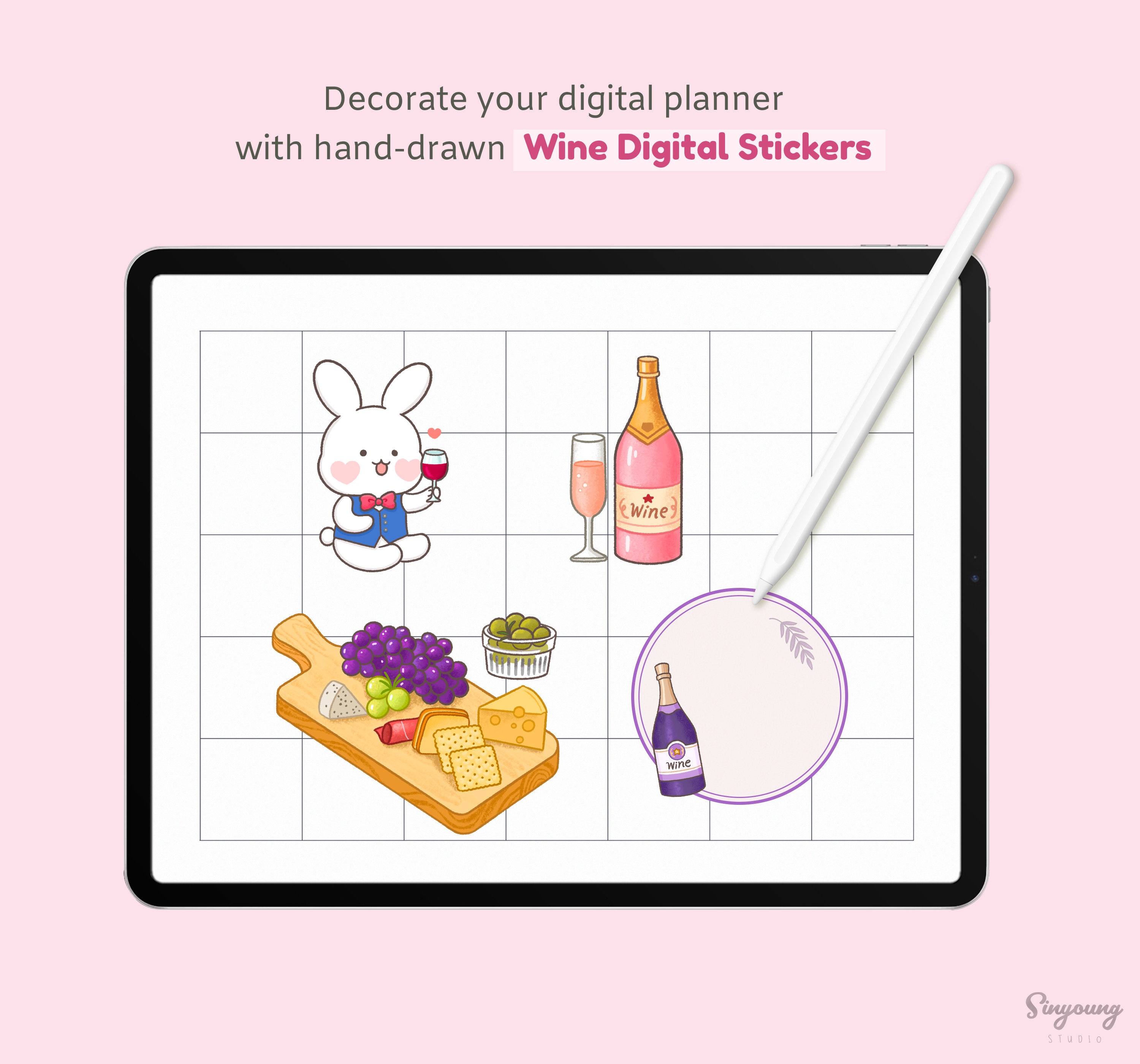 Wine Sticky Notes Cute Wine Digital Planner Stickers for Wine Lover, Drinking Wine ...