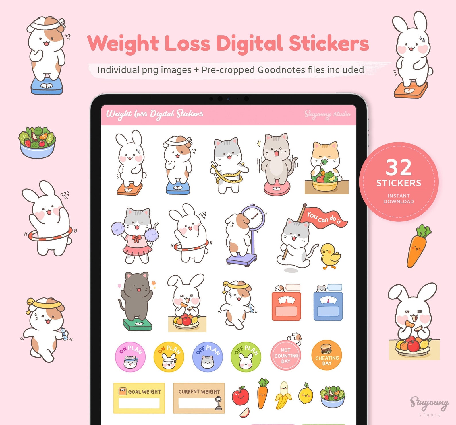 Cute Weight Loss Goodnotes Stickers Weight Scale Stickers - Etsy