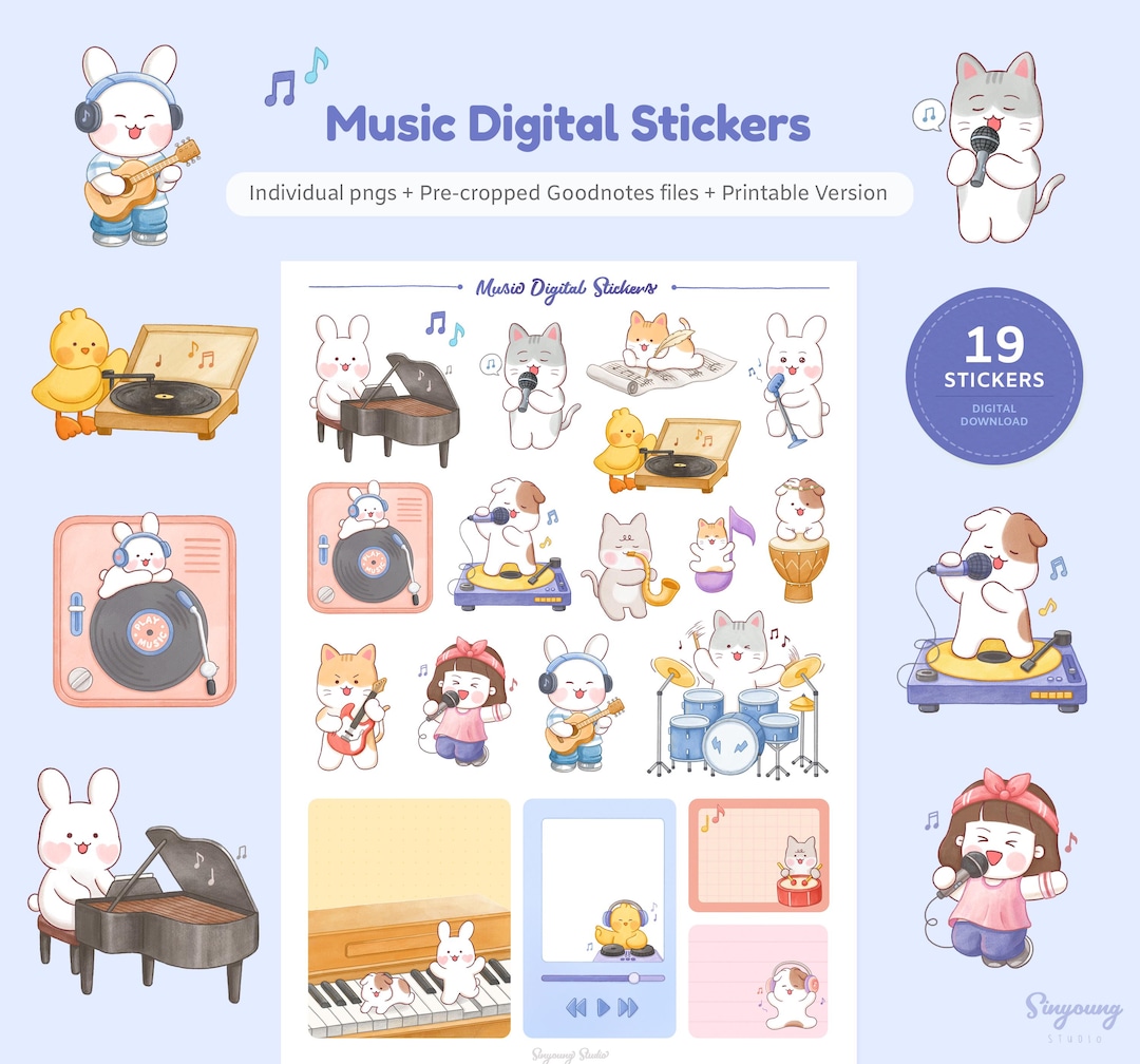 Cute Music Digital Planner Stickers for Music Lovers | Hand Drawn Love ...