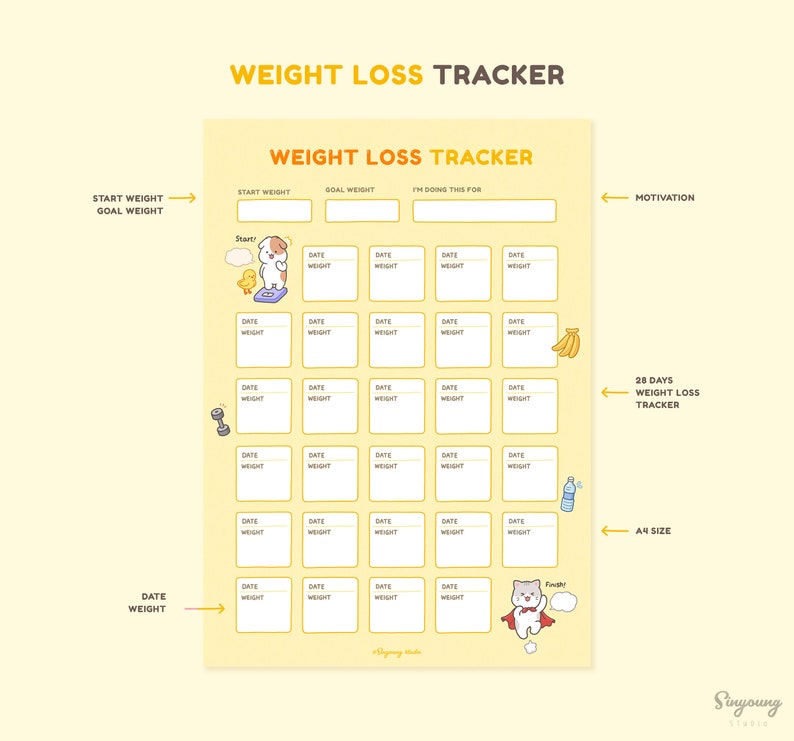 Cute Weight Loss Tracker Page Weight Loss Digital Planner Etsy