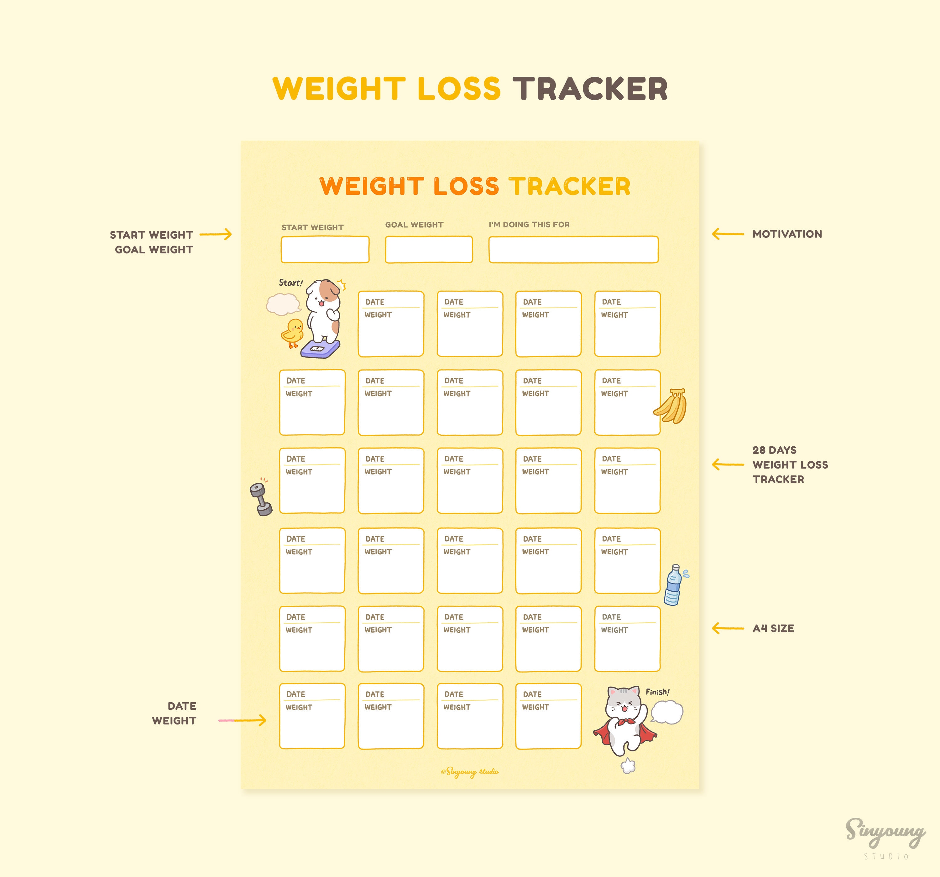 Cute Weight Loss Tracker Page Weight Loss Digital Planner - Etsy