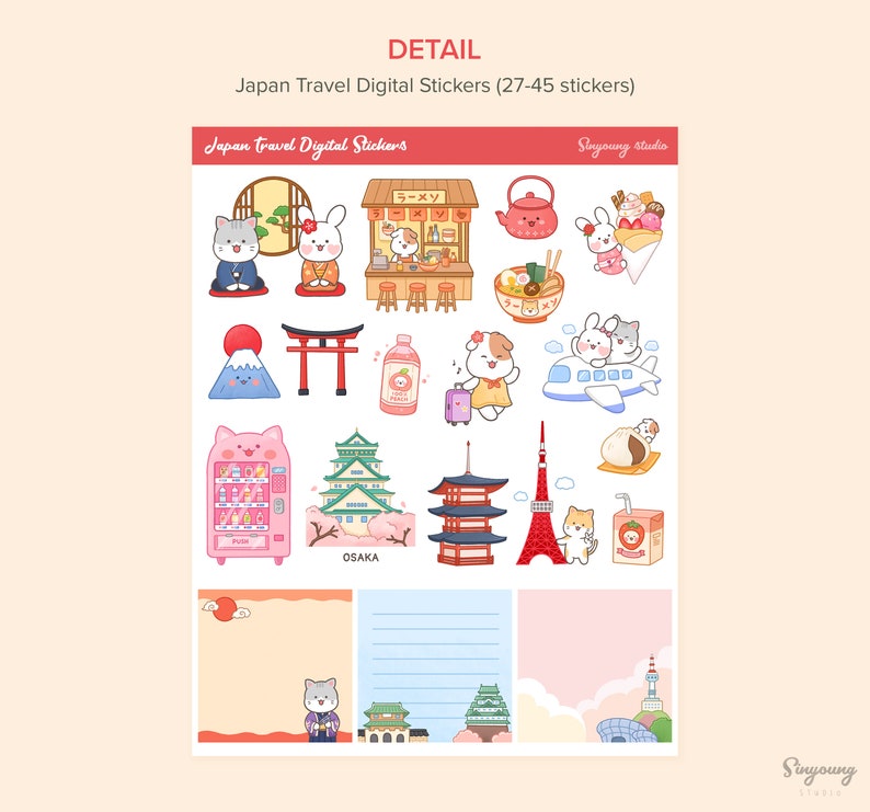 Cute Japan Travel Stickers for Digital Planner | Japan Travel Theme ...