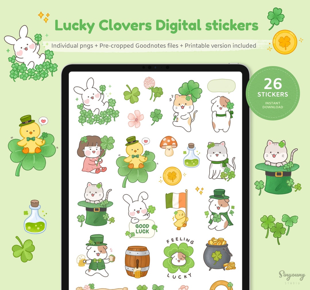 Lucky Clovers Digital Stickers for Goodnotes Cute St. Etsy