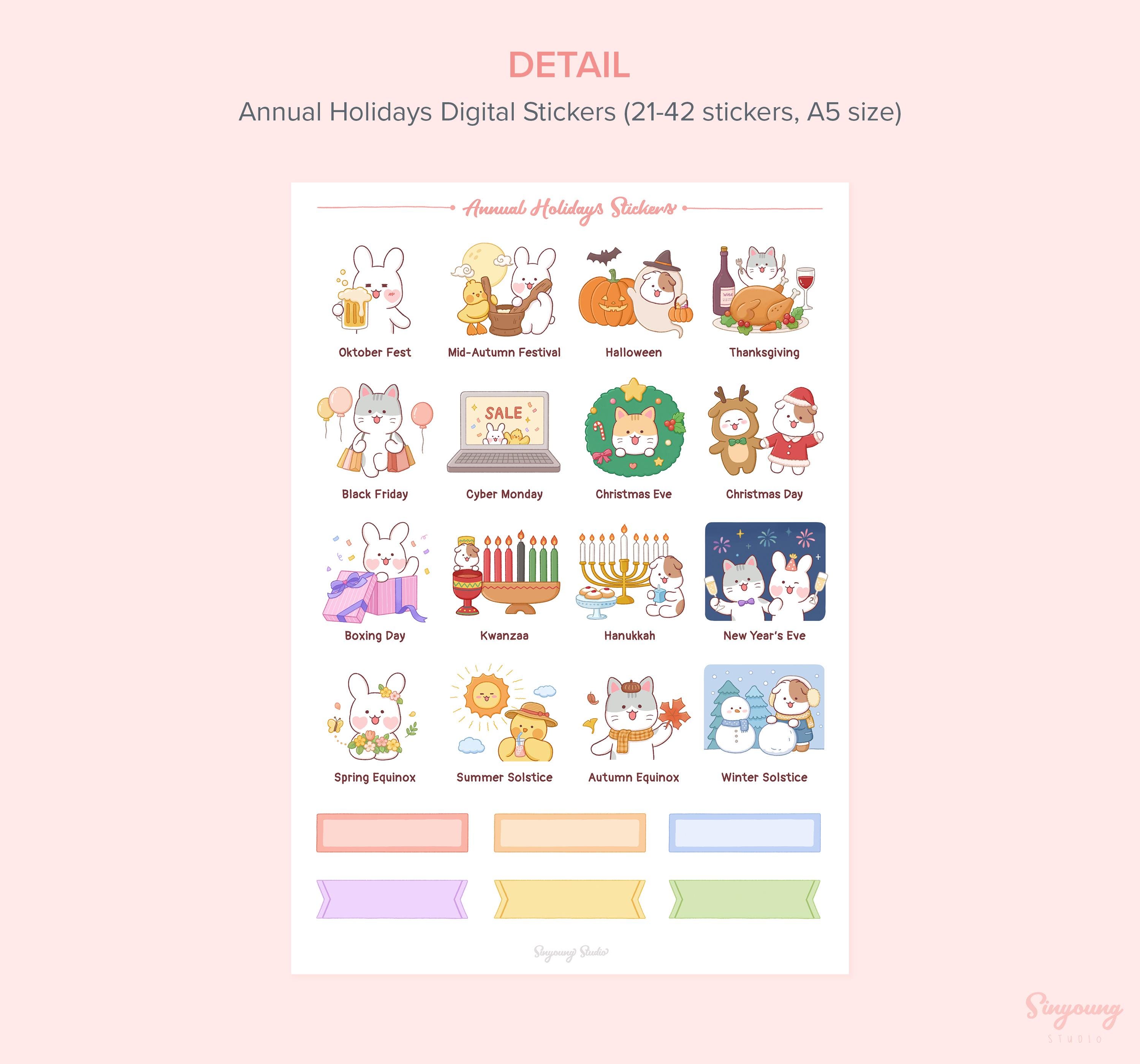 Cute Annual Holidays Calendar Stickers | Global Holiday Set Goodnotes ...