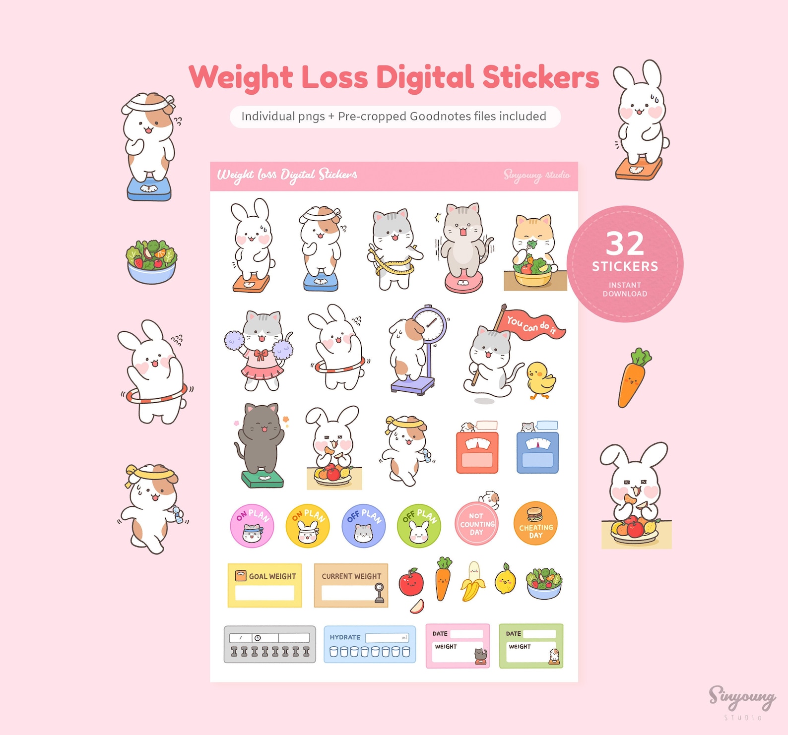 Cute Weight Loss Goodnotes Stickers | Weight Scale Stickers for Digital Planner | Healthy Eating ...