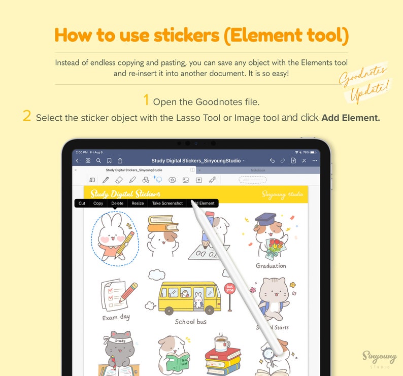 Cute Study Digital Stickers for Goodnotes Planner Hand Drawn Etsy