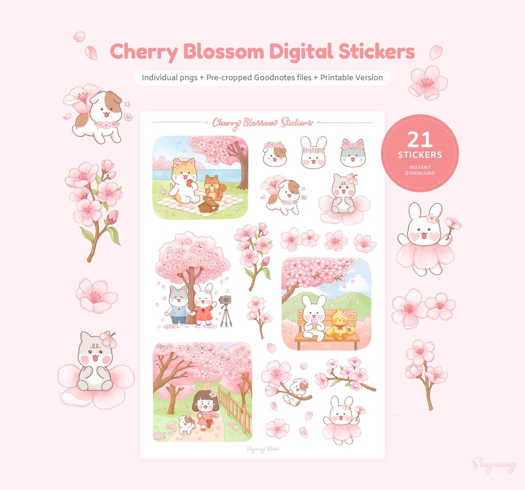 Cute Cherry Blossom Stickers for Digital Planner | Spring Flower ...