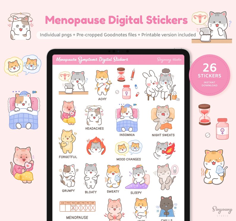 Cute Menopause Symptoms Digital Stickers Grumpy Etsy