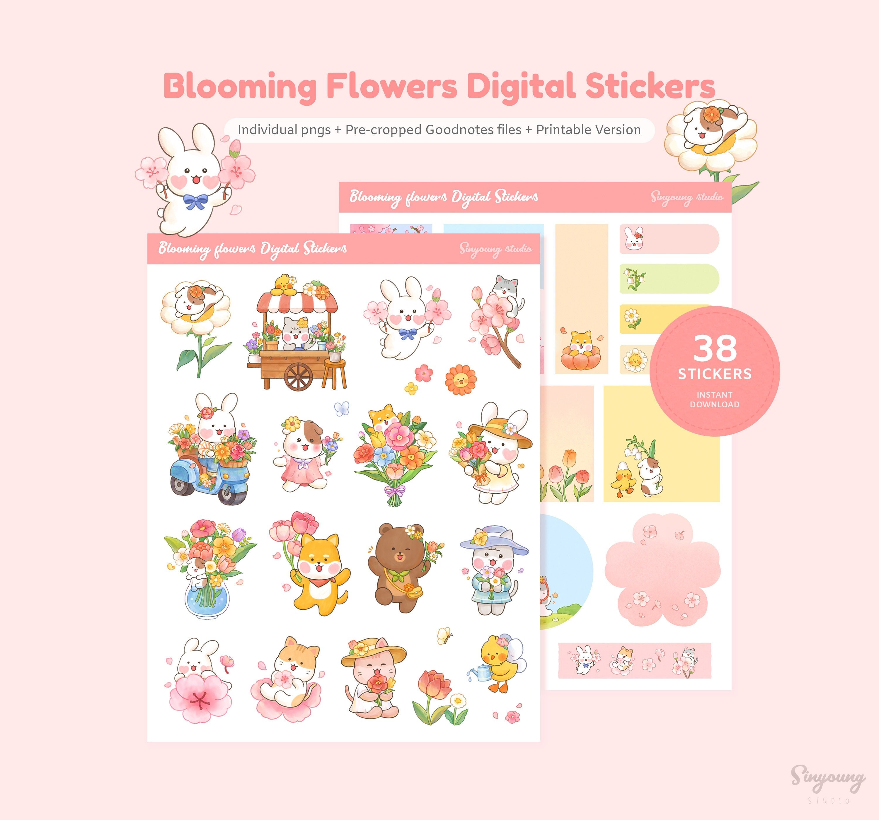 Cute Blooming Flowers Stickers for Digital Planner | Spring Floral ...
