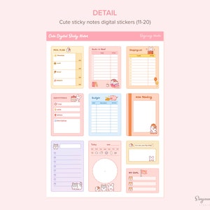 May include: A set of 10 digital stickers featuring cute animal illustrations and various planner and list templates. The stickers include a meal plan, books to read, shopping list, appointment, budget, now reading, today, and my goal templates.