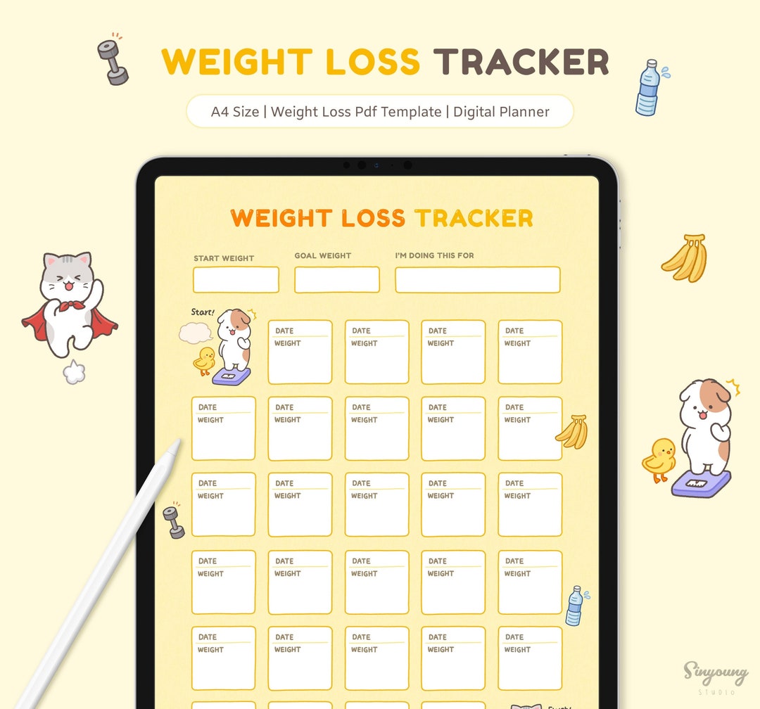 Cute Weight Loss Tracker Page Weight Loss Digital Planner - Etsy