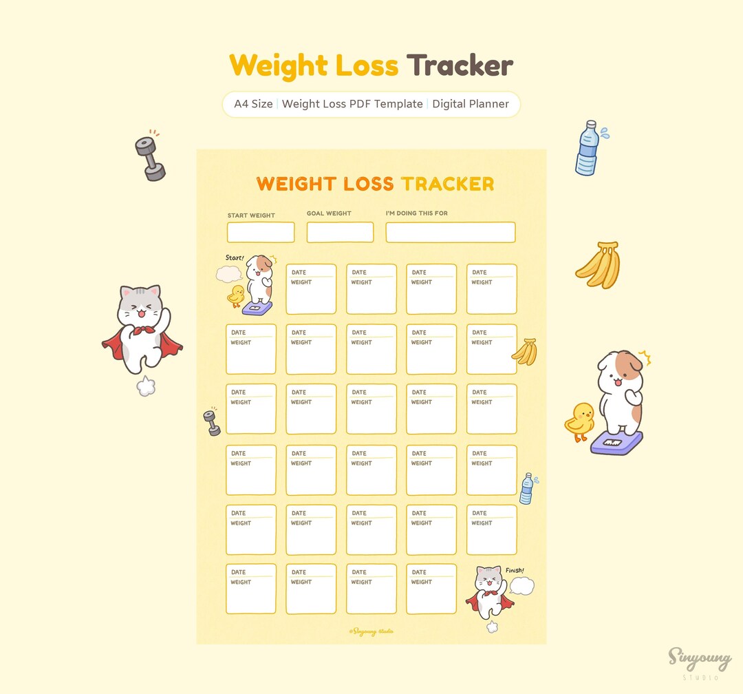 Cute Weight Loss Tracker Page | Weight Loss Digital Planner | Motivation, Goal Weight, Start ...