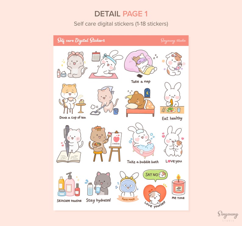 Cute Self Care Goodnotes Stickers, Skincare Digital Planner Stickers ...