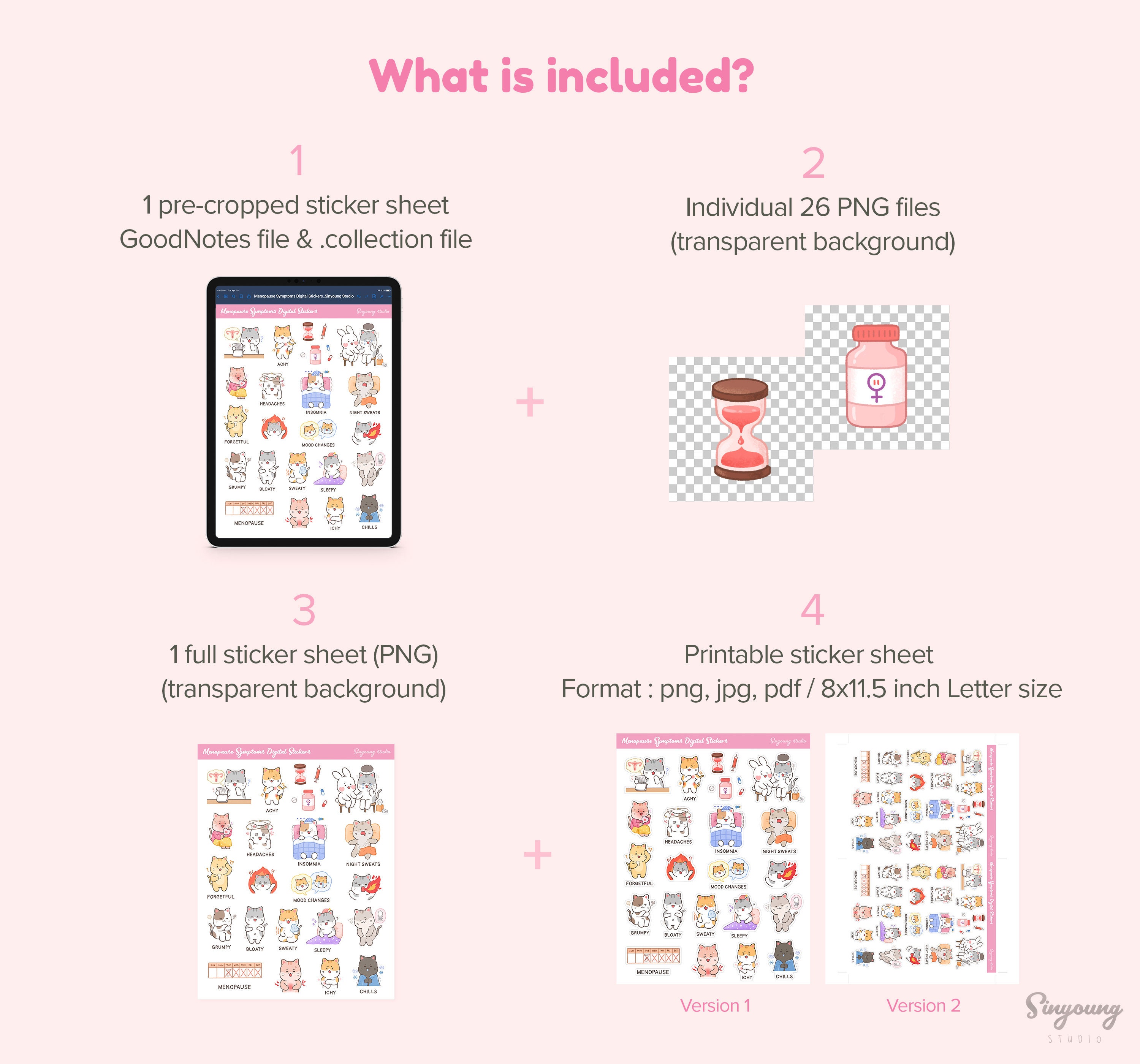Cute Menopause Symptoms Digital Stickers | Forgetful, Grumpy, Sweaty ...