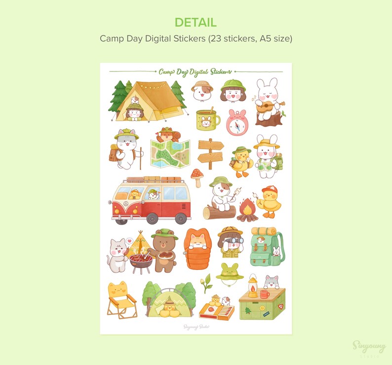 Camp Sticker Craft Cute Camp Day Digital Stickers | Camping Doodle Goodnotes Stickers ...