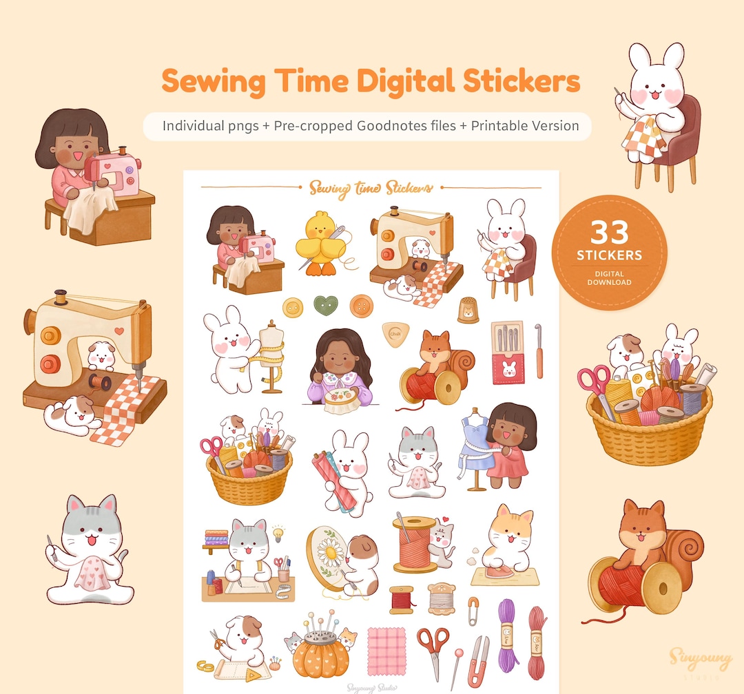 Cute Sewing Time Digital Planner Stickers Version 2 | Embroidery ...