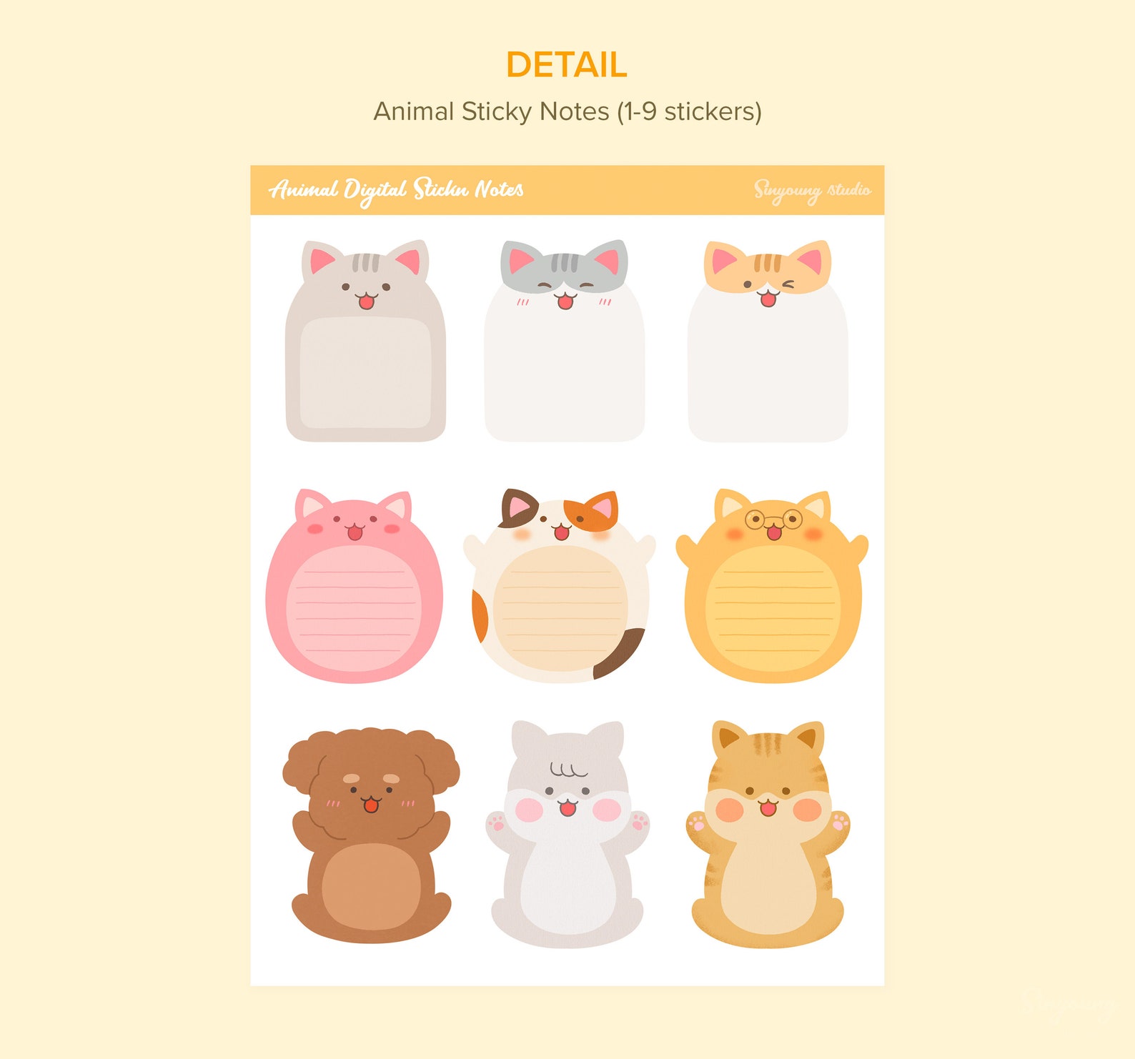 Cute Animal Face Sticky Notes for Digital Planner | Cat, Bunny, Guinea ...