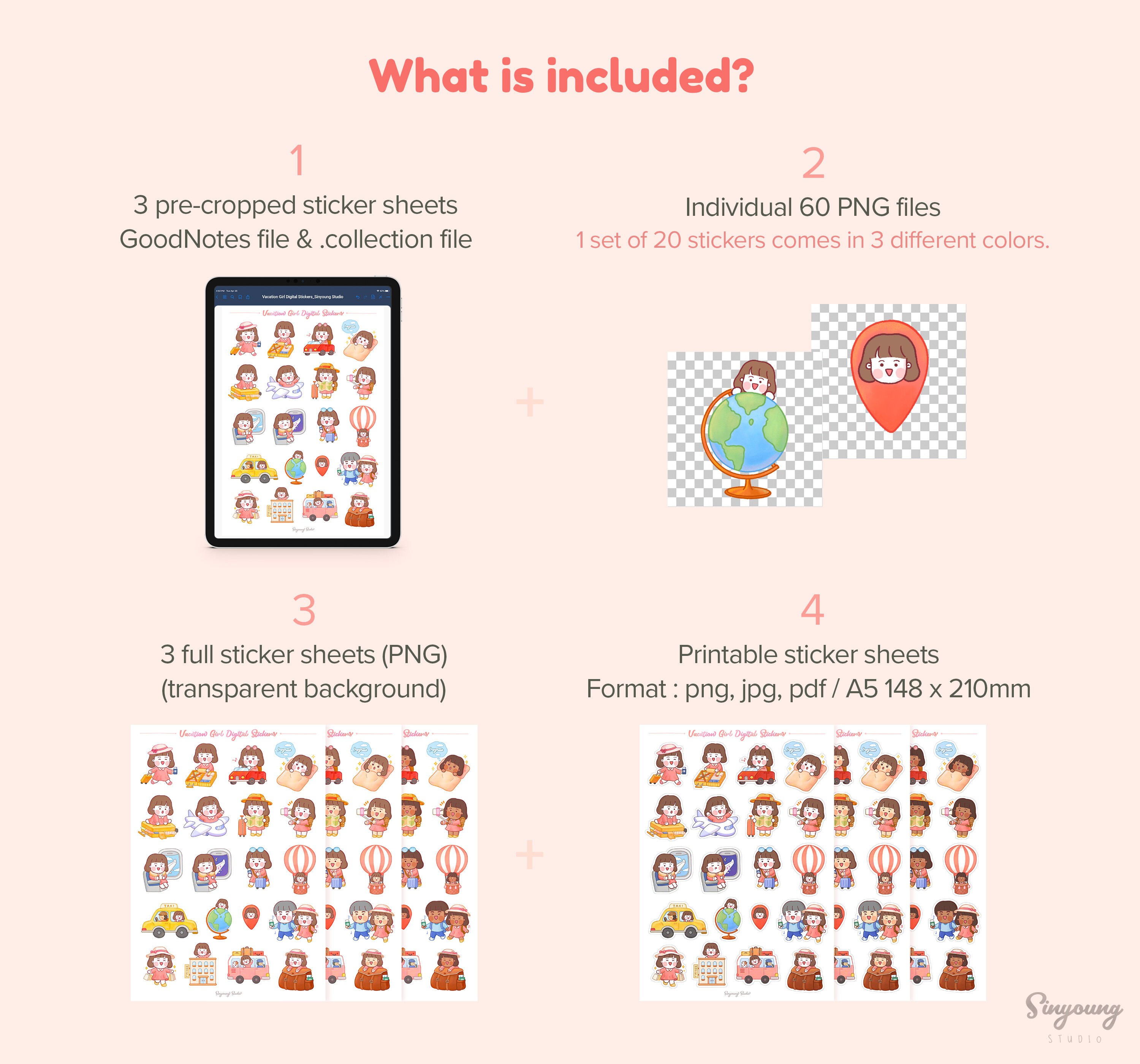 Cute Vacation Girl Digital Stickers | Travel Girl Goodnotes Stickers ...