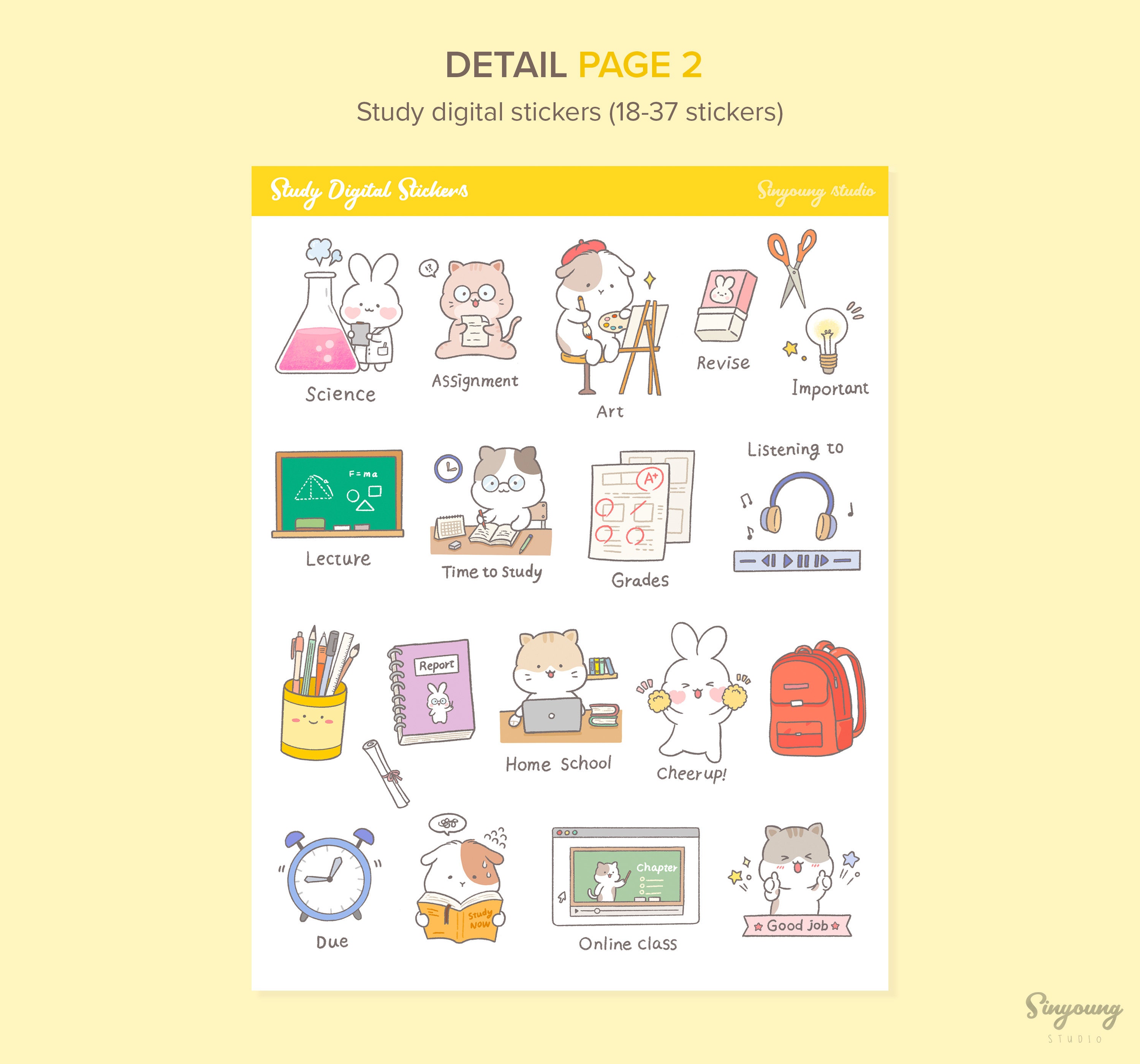 Cute Study Digital Stickers for GoodNotes Planner Hand drawn Etsy