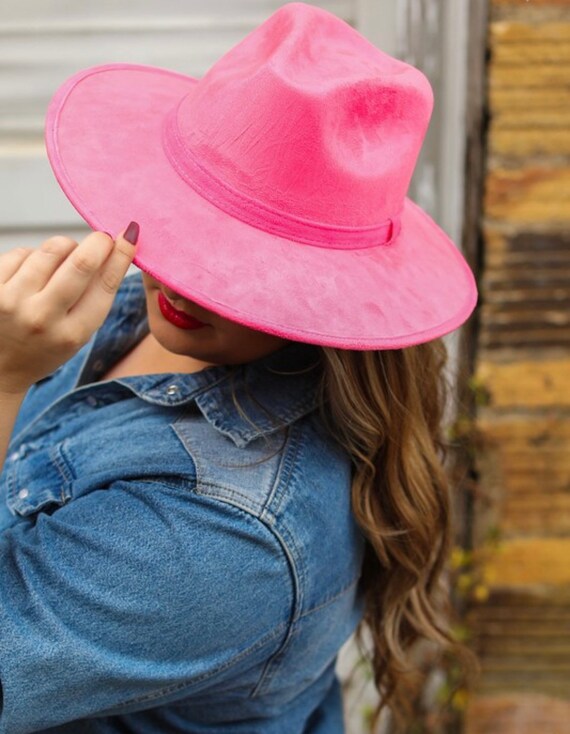 Pink Fedora Hat Wide Brim Hat Flat Brim 
