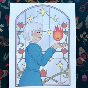 Sophie and Calcifer from Howl&#39;s Moving Castle - Original Art Print