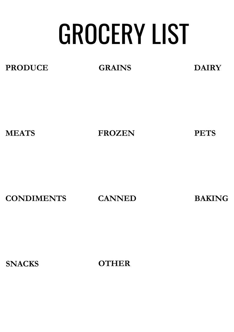 2 X Grocery Shopping List Printable Templates / Minimalist Food Grocery ...