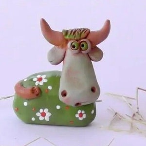 figurine   ceramic cow  , cow  figurine, clay sculpture, cow  sculpture, animal lover gift, cow  lover gift, cow  art, animal sculptures