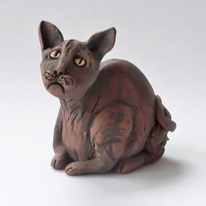 Handmade Sphynx Sad Cat Sculpture – Unique Author’s Art Figurine – Emotional Frowning Hairless Cat Statue for Whimsical Shelf or Desk Decor