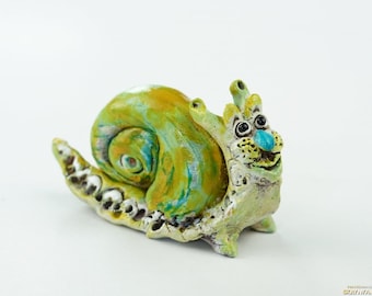 figurine snail ceramic , ornament snail , snail figurine, clay sculpture, snail  sculpture, animal lover gift, snail  lover gift, snail  art