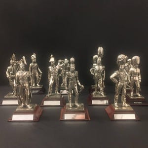 Vintage Silver-Plated Tin Soldiers on Wooden Base - 90s English Royal Hampshire Collectible
