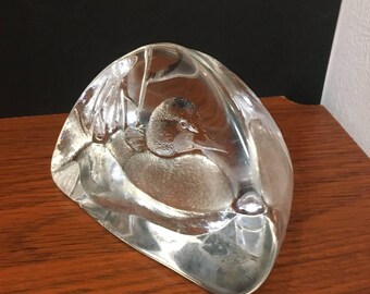 Vintage Mats Jonasson Sweden Full Lead Crystal Duck Sculpture Art Glass Paperweight Signed Wildlife Figurine Home Decor Gift