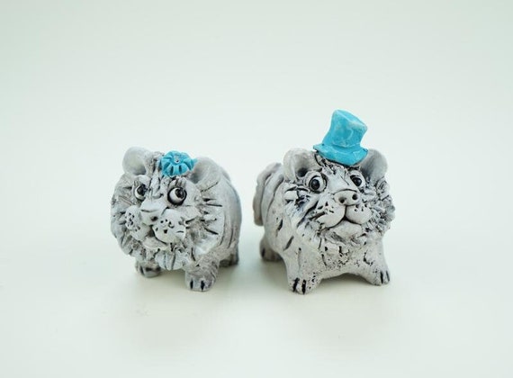 小さな虎の陶器像のペア - 虎好きのためのかわいい野生動物 