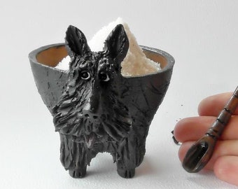 ceramic salt box terrier, salt cellar, kitchen gift, kitchen art, kitchen accessories, funny kitchen art