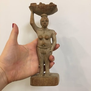 ヴィンテージ木製部族女性置物、手作り民族アート、素朴な室内装飾、アフリカの伝統彫刻、手作り木彫り