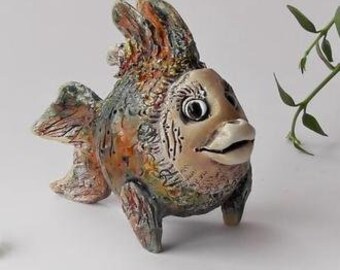 figurine   fish ceramic , ornament fish , fish figurine, clay sculpture, fish  sculpture, animal lover gift, fish  lover gift, fish  art
