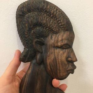 Vintage African Wood Carving | Tribal Woman Bust | Handcrafted Wall Art