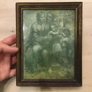 Antique Medici Society Framed Art Print Leonardo da Vinci Virgin and Child with St Anne Religious Renaissance Artwork Wall Decor UK