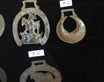 Antique éléphant cheval en laiton harnais de cheval bride médaillon