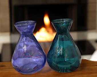 Vintage Elegant  Aqua grey green and cobolt blue glass bud vase